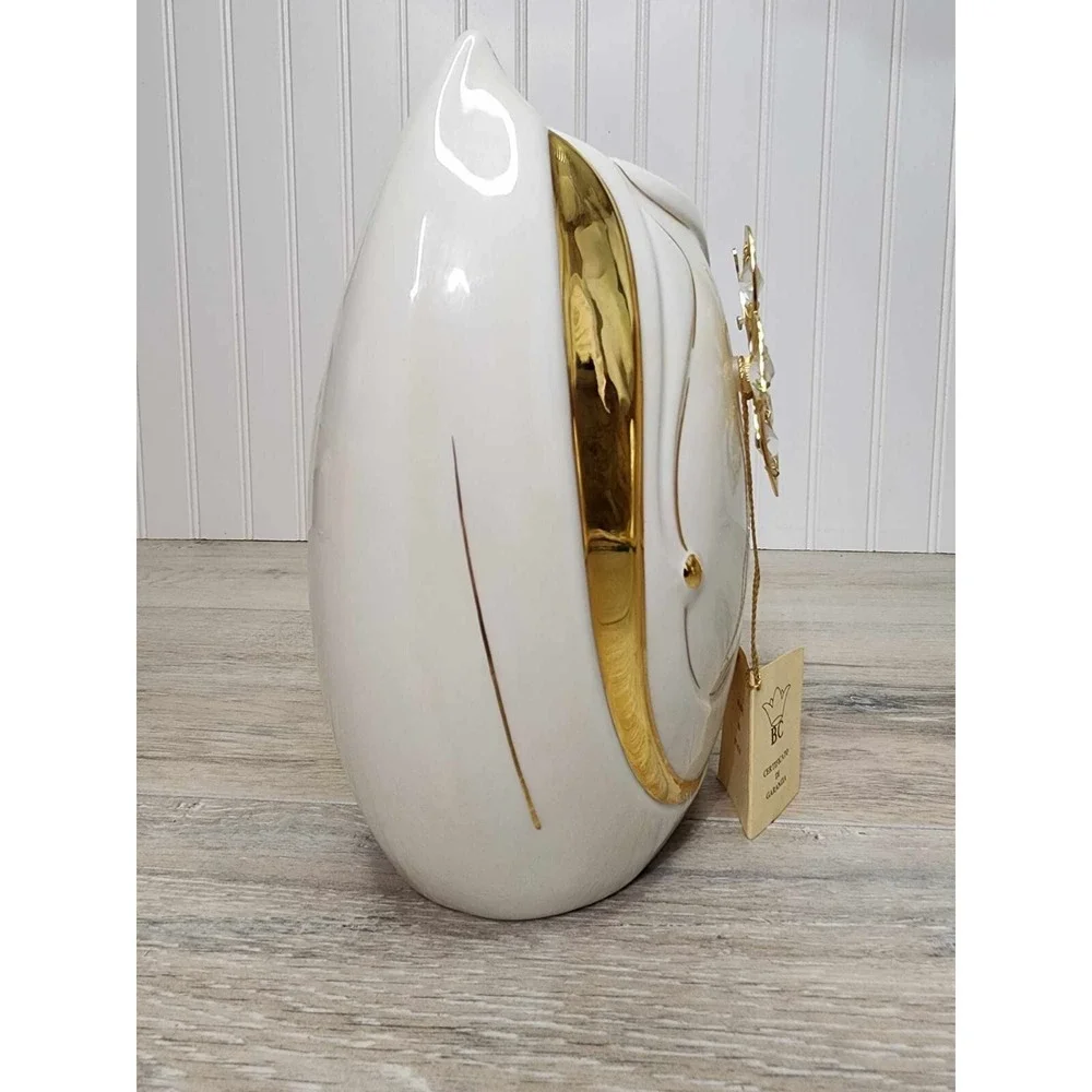RARE Vintage 80s Italy Porcelain White Gold‎ Vase Butterfly Bruno Costenaro